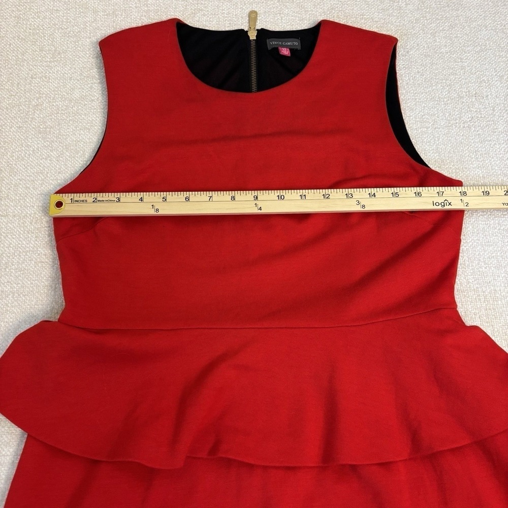 Vince Camuto Red Peplum Sleeveless Sheath Dress Size 12 Exposed Zipper Holiday - Picture 5 of 8